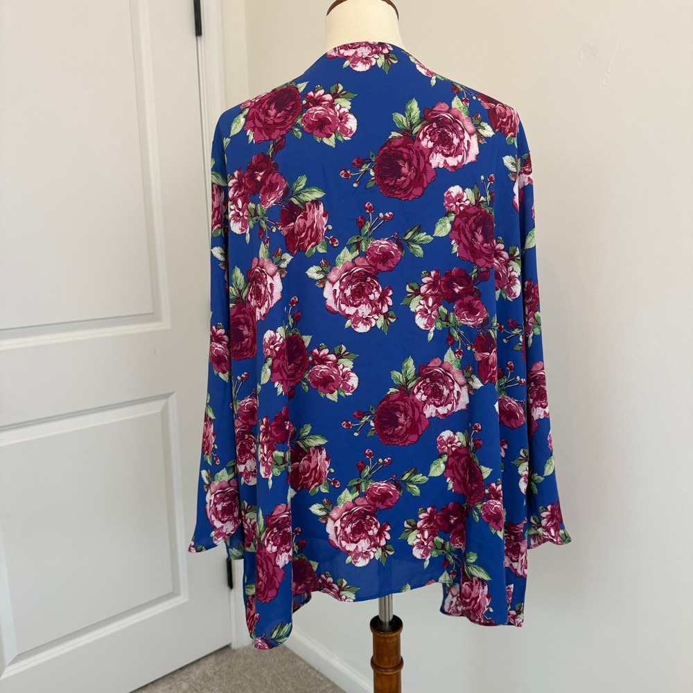 NWT The Pioneer Woman Blue Floral Kimono Cardigan Open Front L/XL Boho‎ - Picture 4 of 10